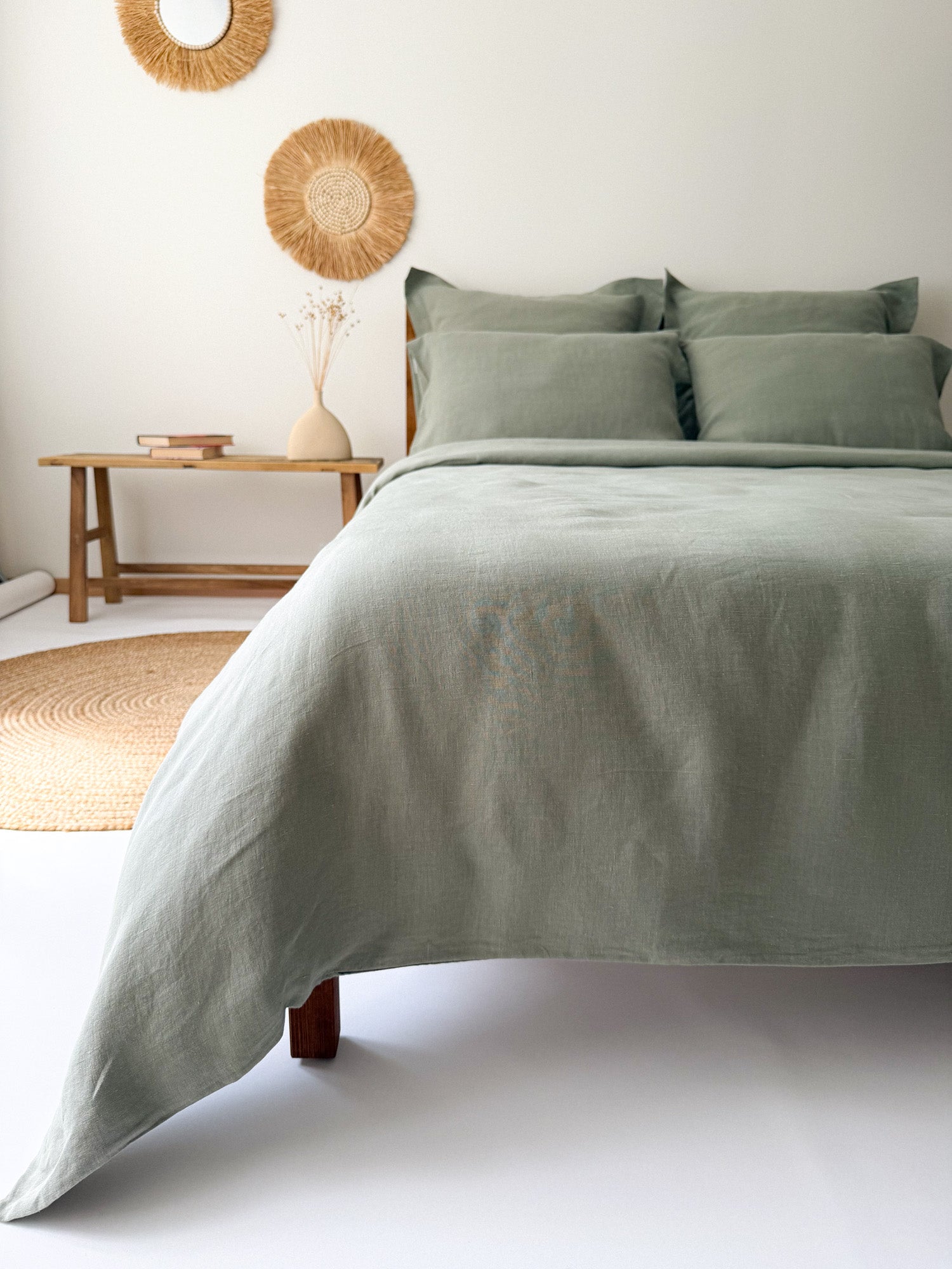Linnen Dekbedovertrek Set - Saliegroen