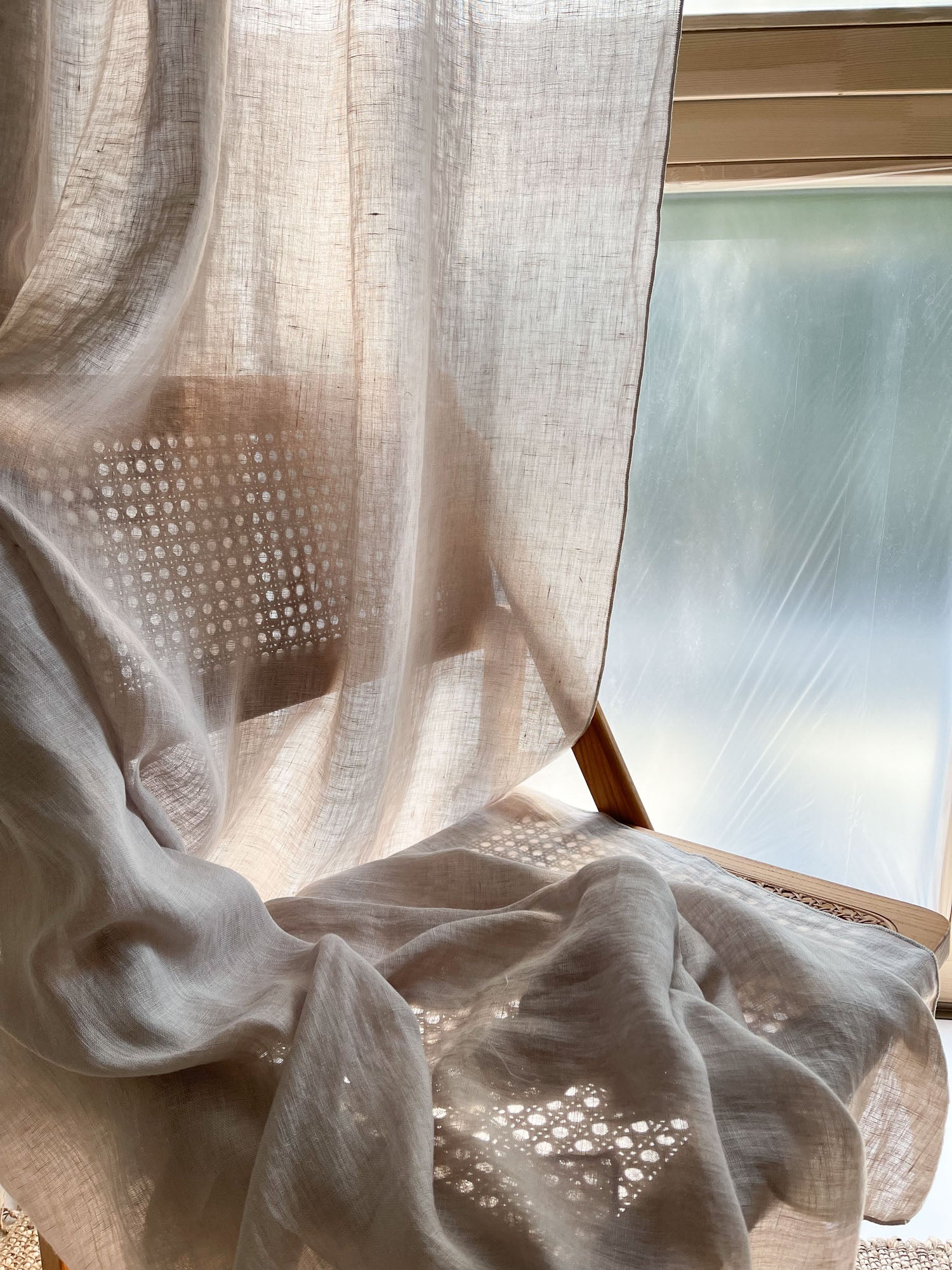 Linnen Mousseline Gordijn in Beige, 1 stuk