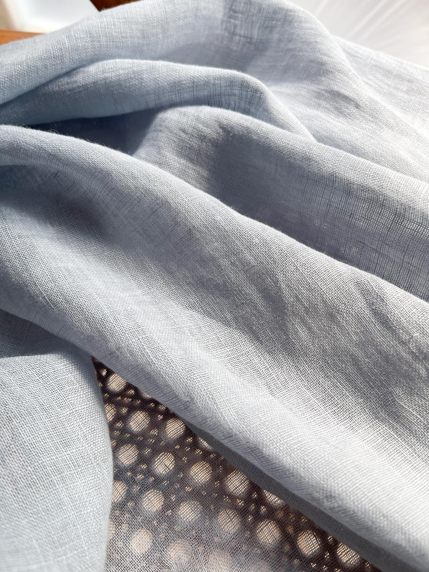 Linnen Mousseline Gordijn in Lichtblauw, 1 stuk