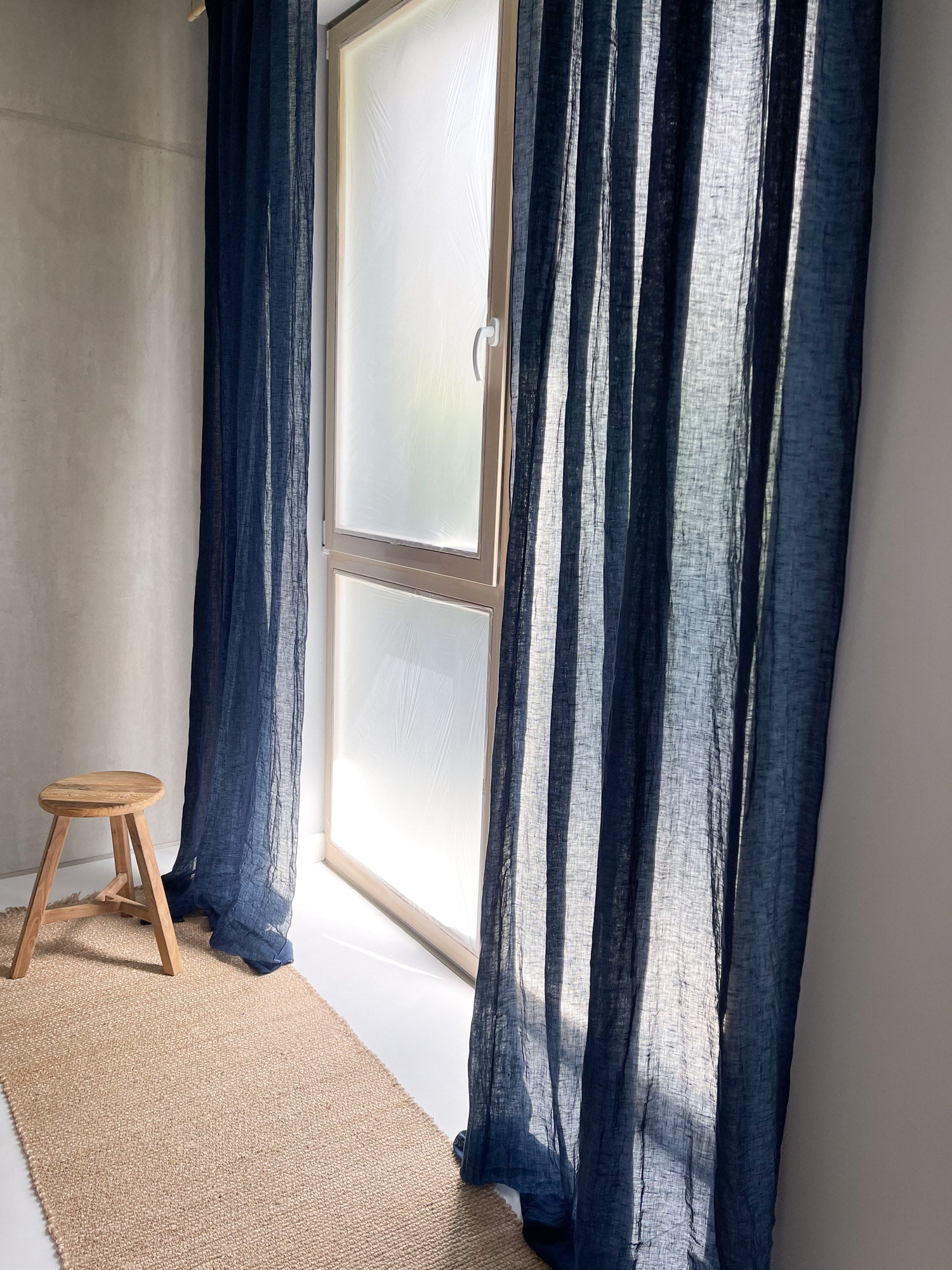 Linnen Mousseline Gordijn in Marineblauw, 1 stuk