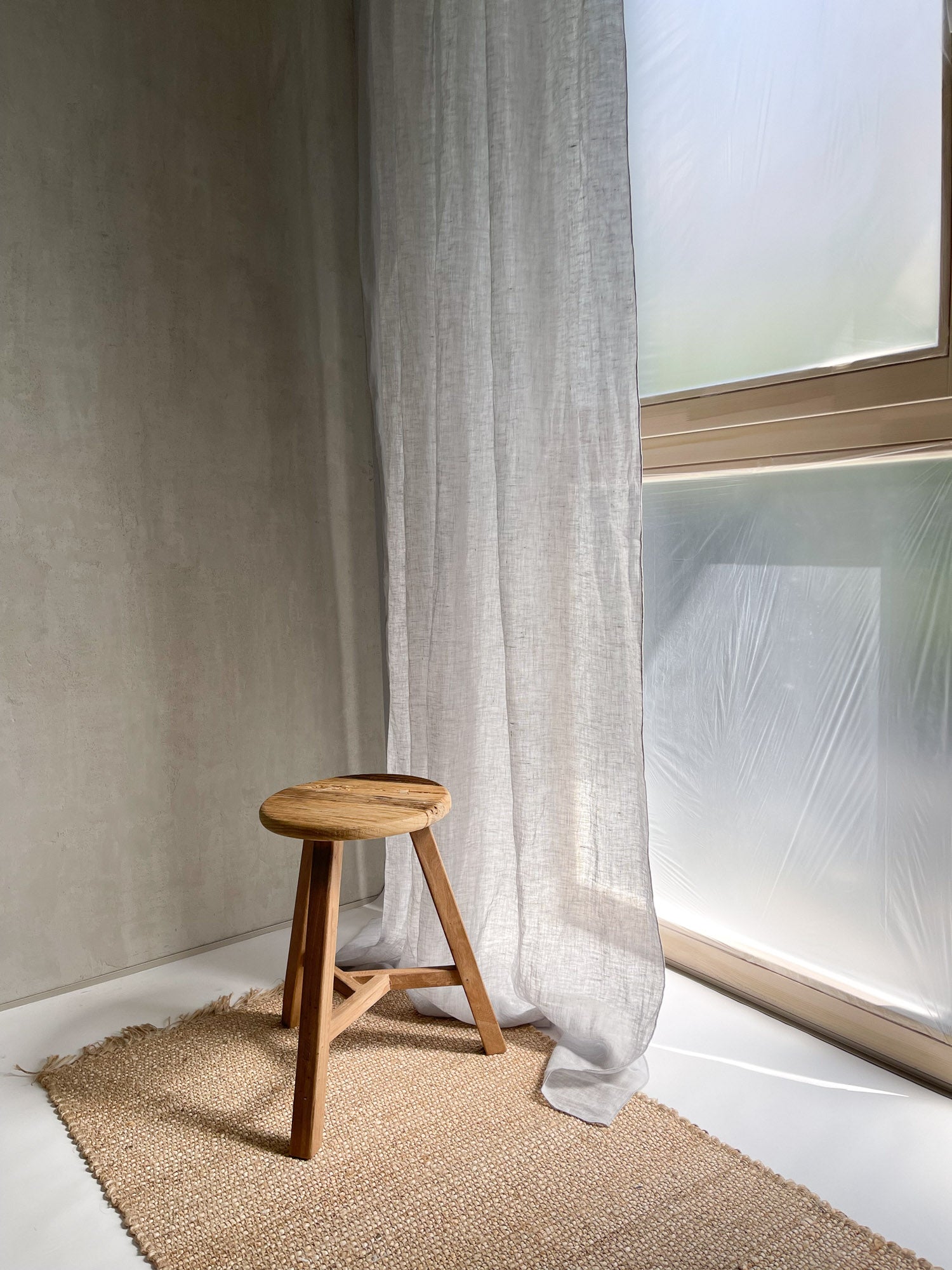 Linnen Mousseline Gordijn in Lichtgrijs, 1 stuk