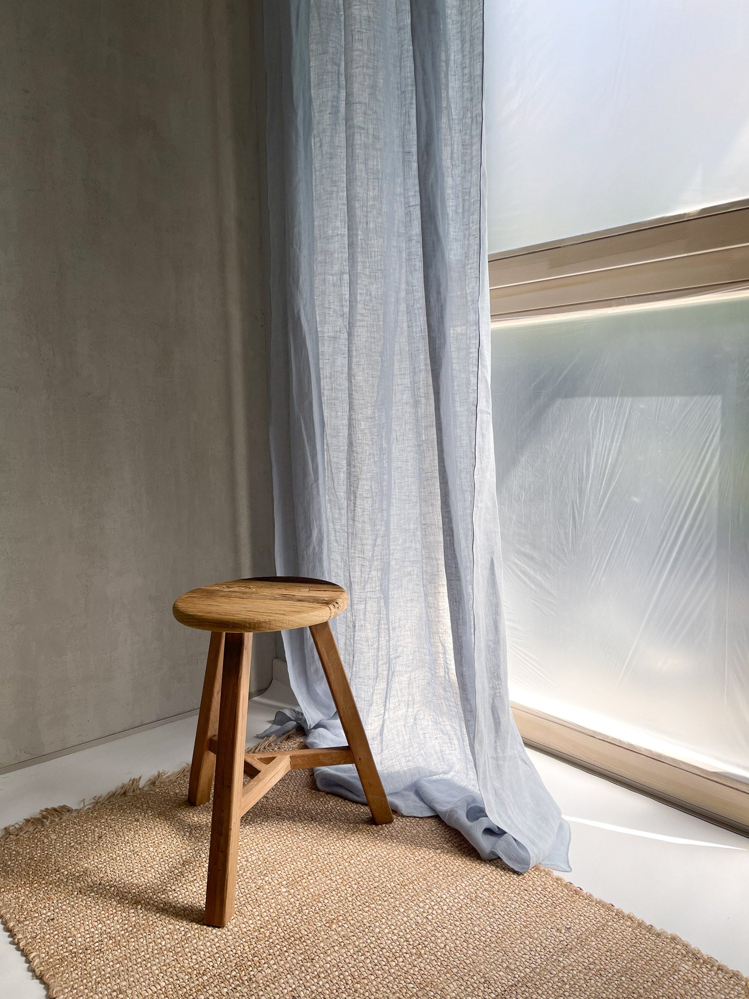 Linnen Mousseline Gordijn in Lichtblauw, 1 stuk