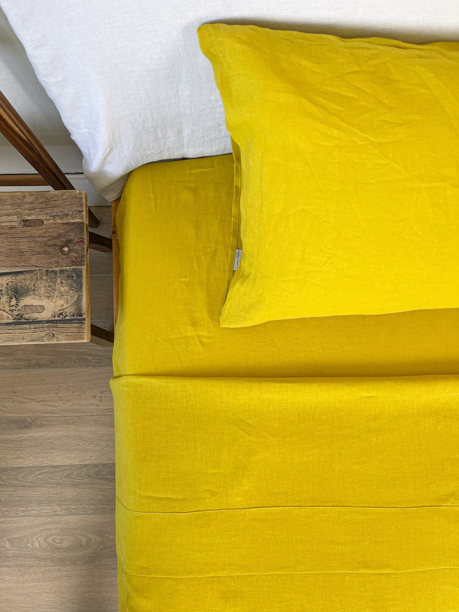 Drap housse en lin - jaune chartreuse - Linen Notes