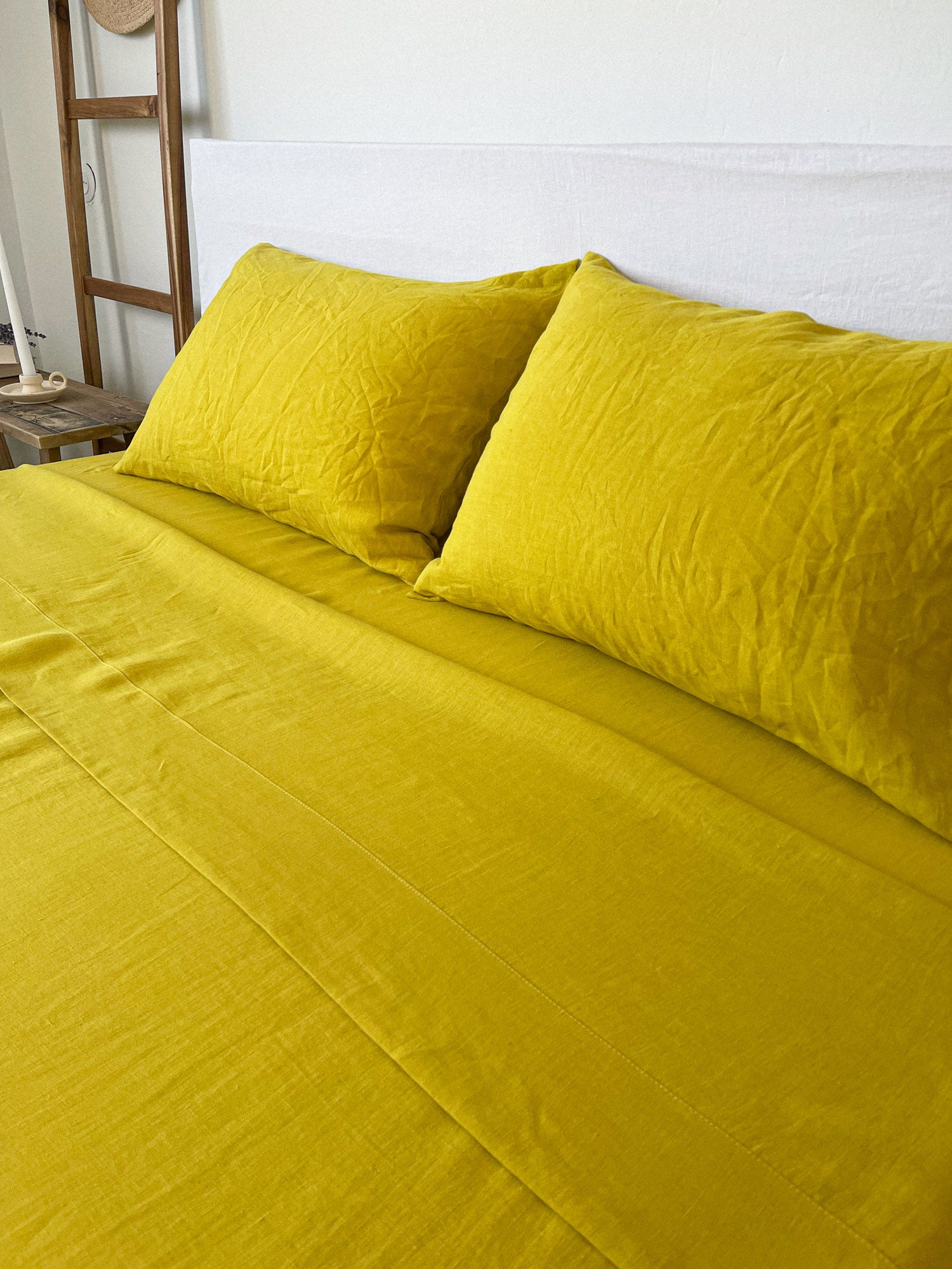 Drap housse en lin - jaune chartreuse - Linen Notes