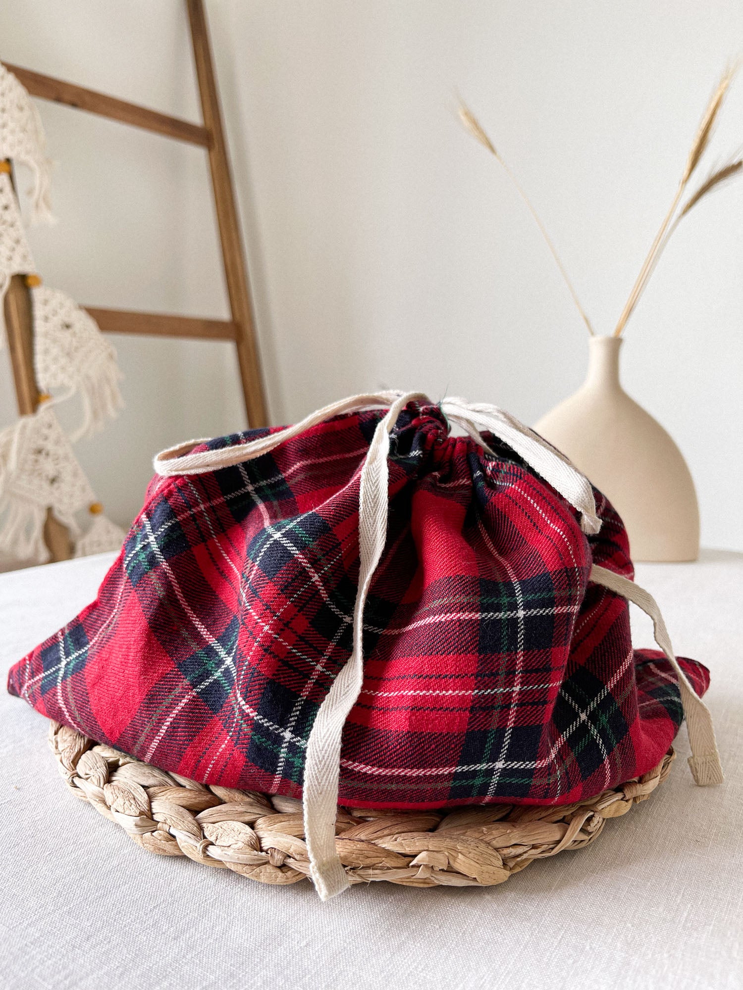 Brotbeutel aus Leinen - Rot Tartan - Linen Notes