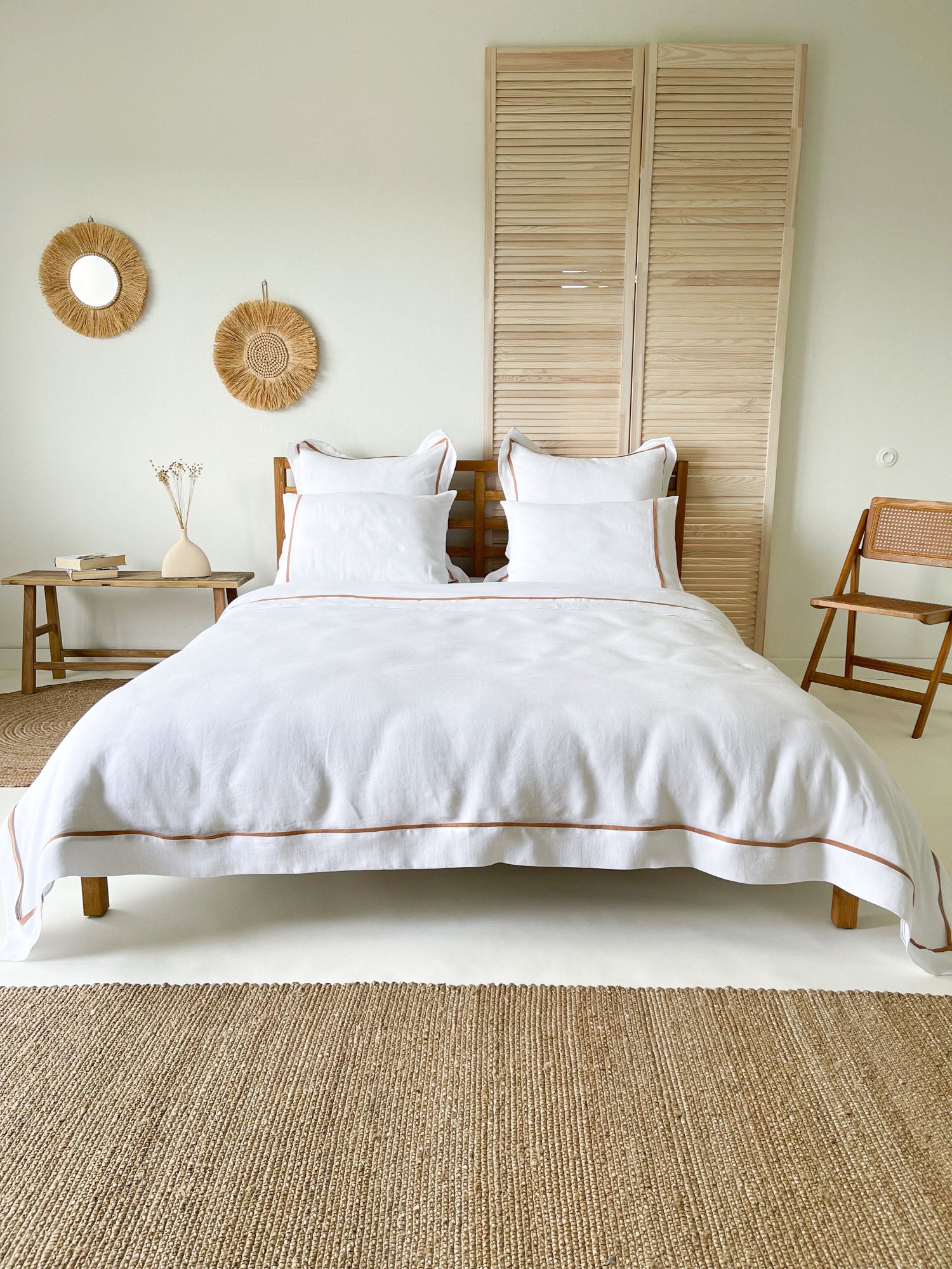 Housse de couette en lin avec bordure - blanc et bronzer - Linen Notes