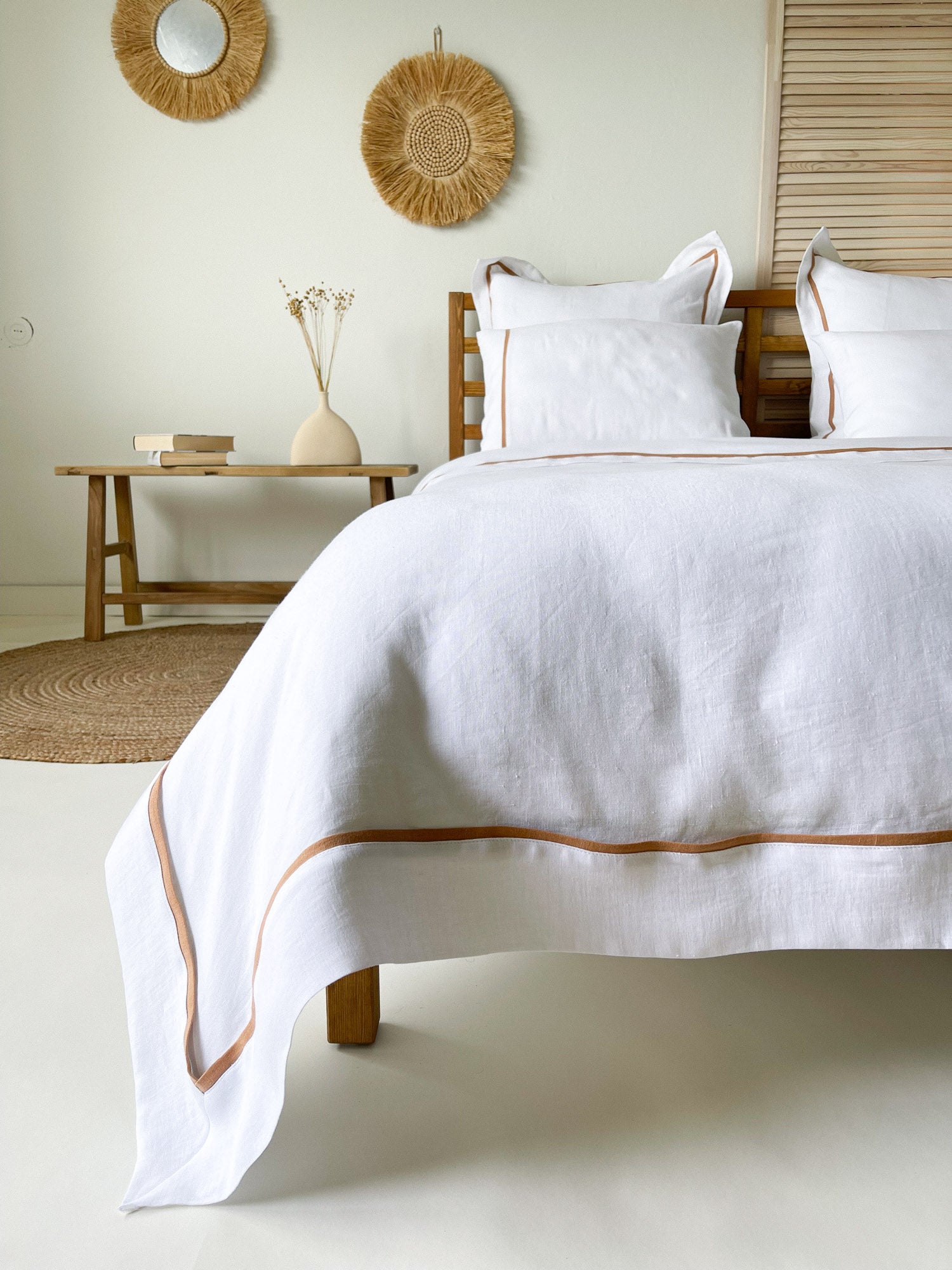 Housse de couette en lin avec bordure - blanc et bronzer - Linen Notes