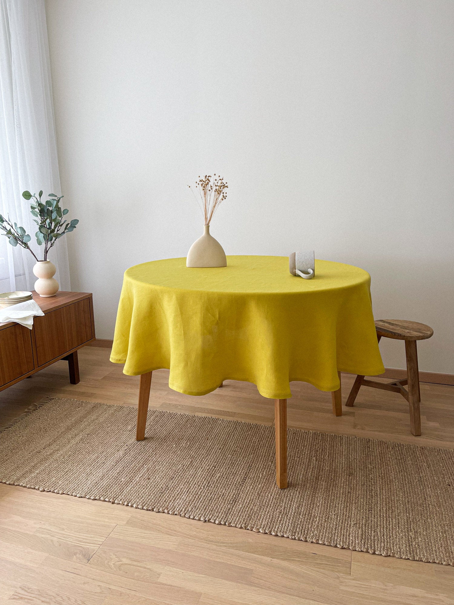 Runde Tischdecke aus Leinen mit Hohlsaum - Chartreuse Gelb - Linen Notes