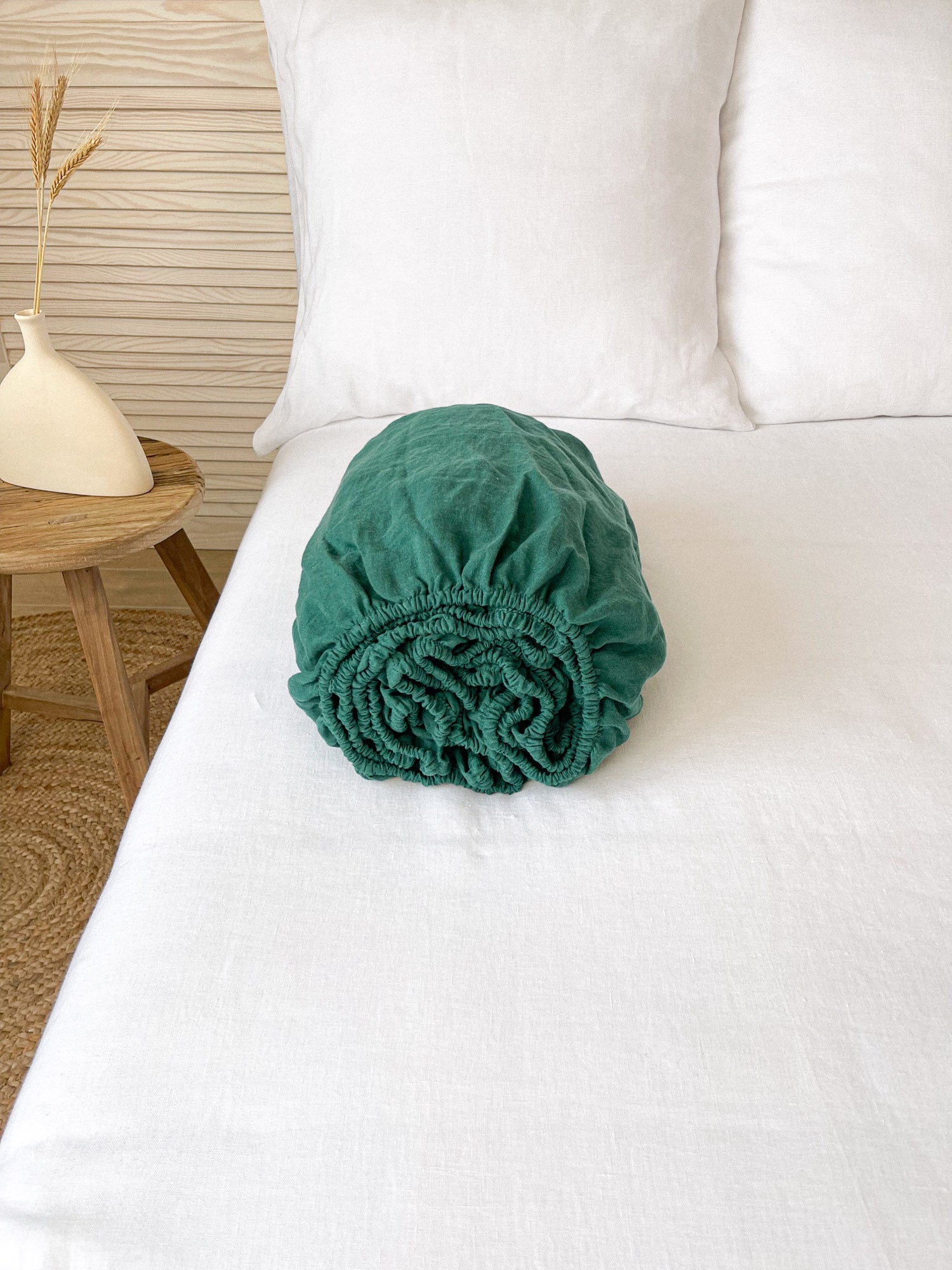 Drap housse en lin - vert foncé - Linen Notes