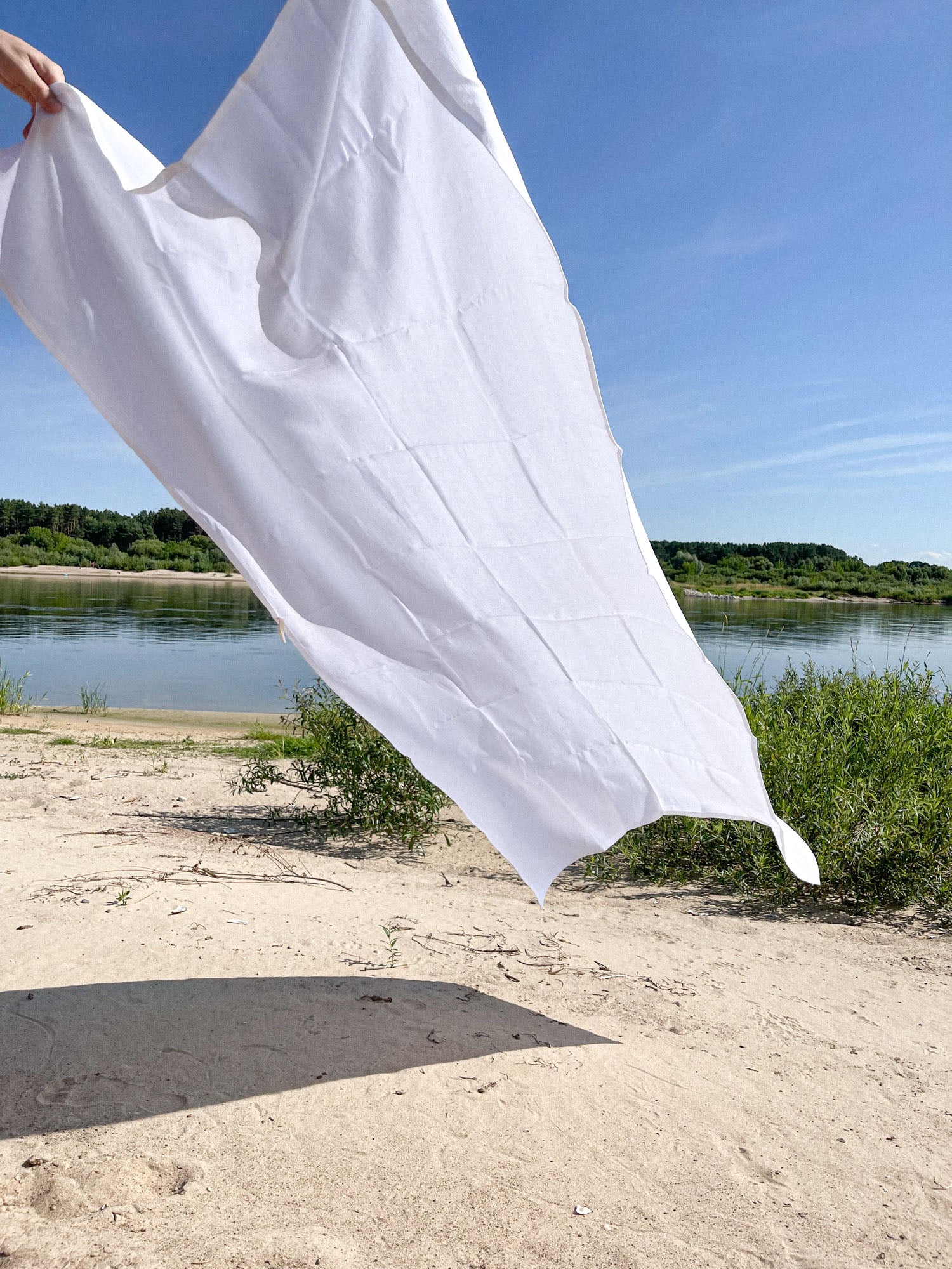 Strandtuch aus gewaschenem Leinen - weiß